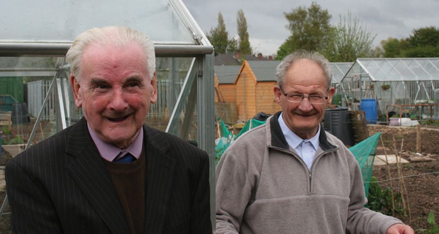 Image showing 2 older men in an allotment.